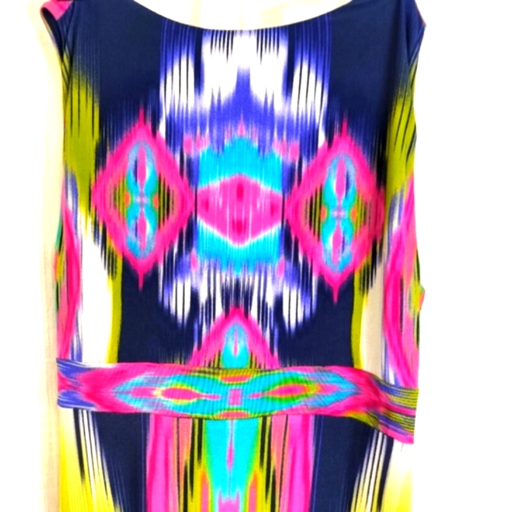 2/$30 Chicos Babydoll Empire Abstract  Sleeveless Maxi Sundress Size 1 Y2K‎ - Picture 5 of 9